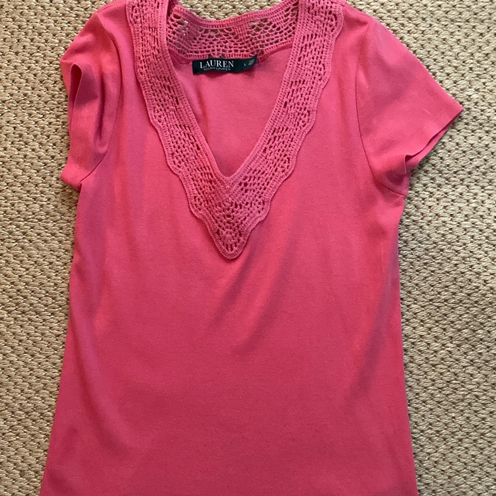 Lauren Ralph Lauren Pink Embellished Short Sleeve T-Shirt